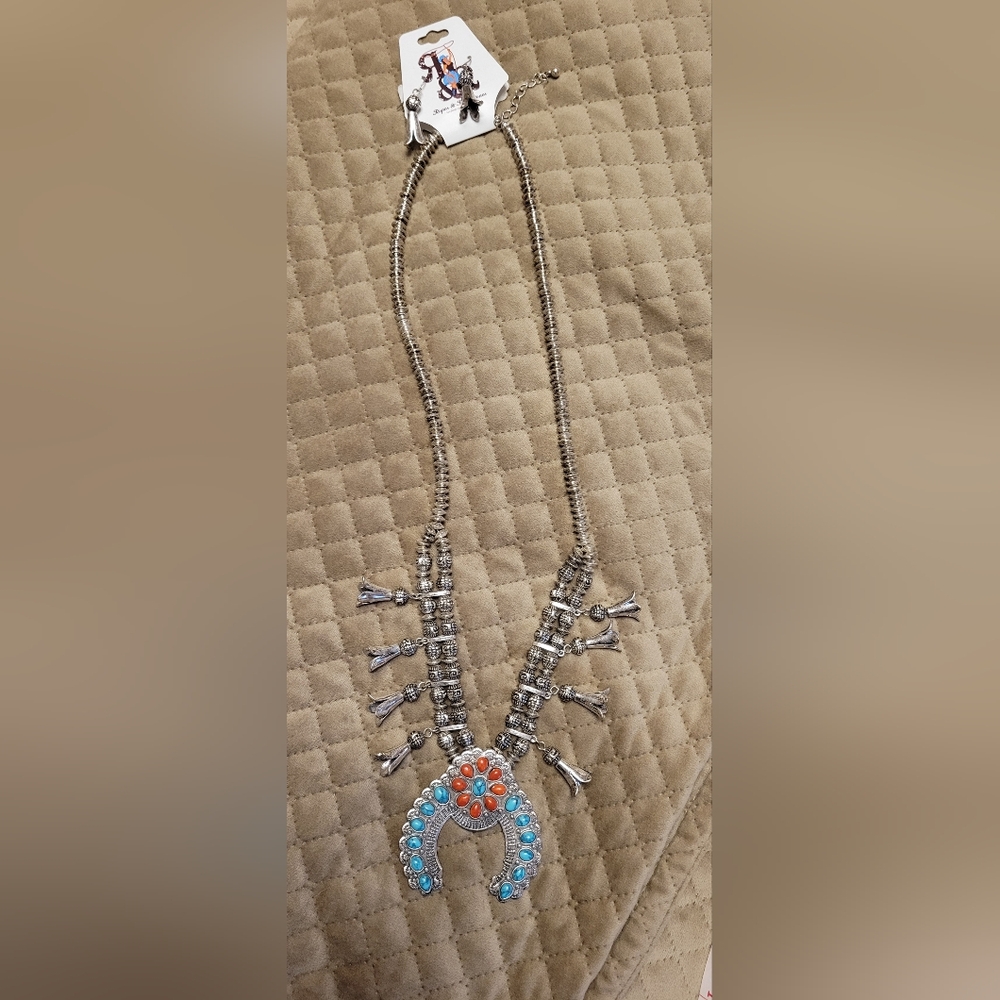 Silver-Tone Turquoise & Coral Statement Necklace